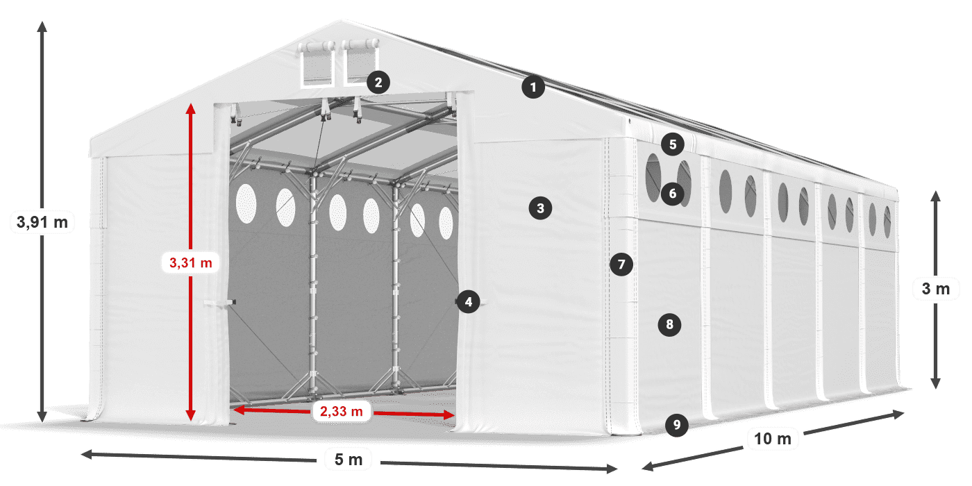 Acoperiș: MS T 580 PVC Pereţi: FR O 620 PVC Legenda 3m