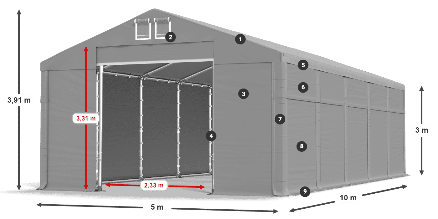 Acoperiș: MS 580 PVC Pereţi: FR 620 PVC Legenda 3m