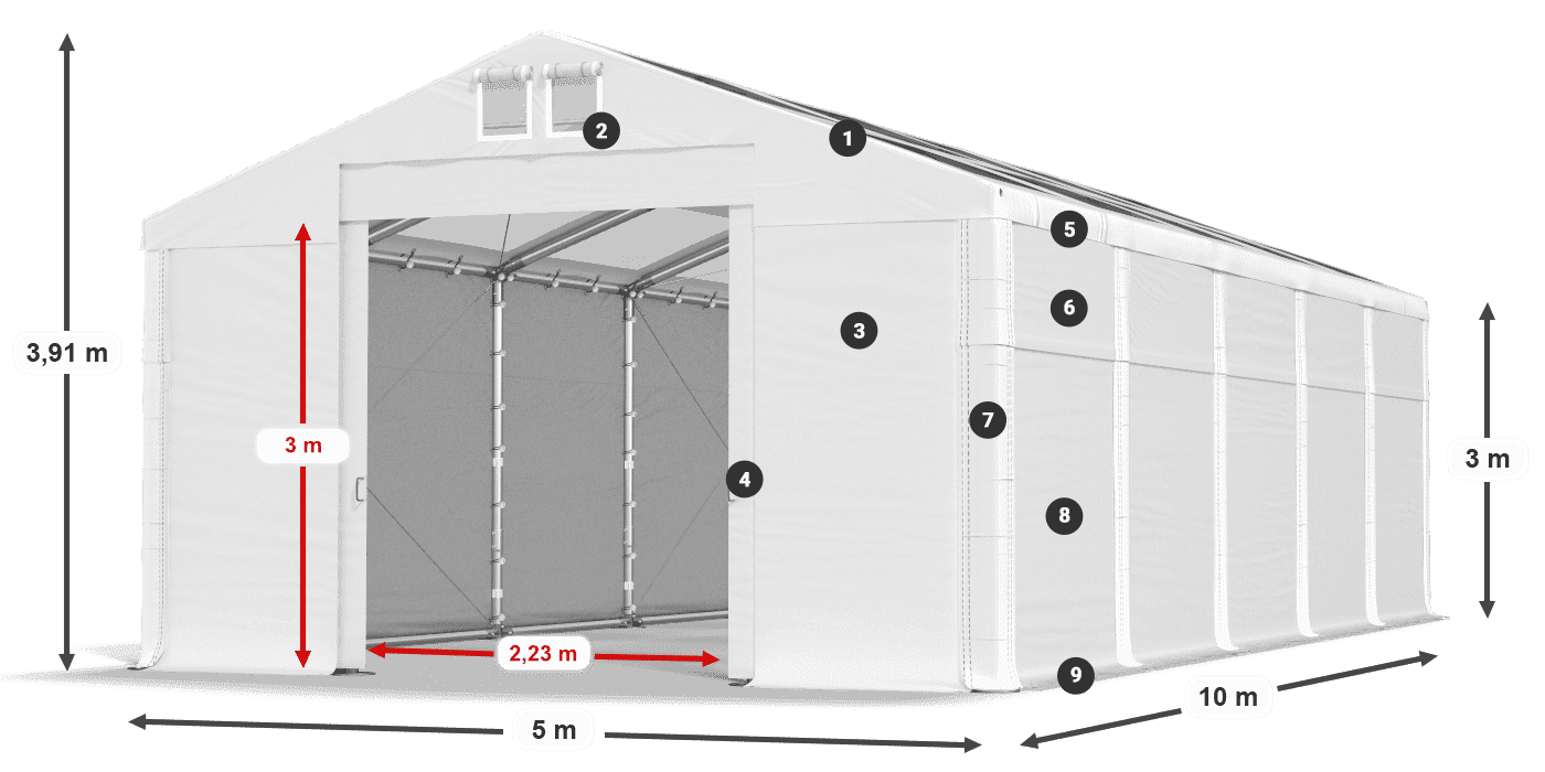 Acoperiș: MS T 580 PVC Pereţi: FR 620 PVC Legenda 3m