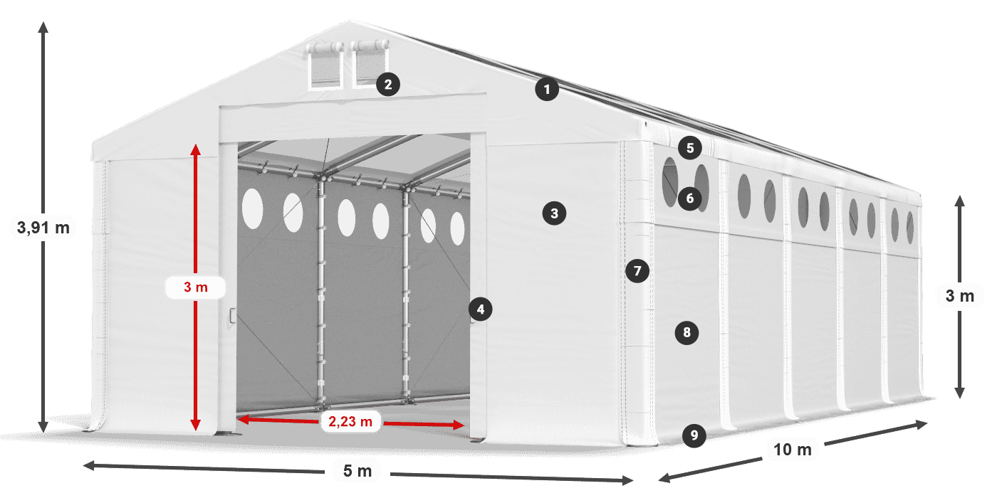 Acoperiș: MS T 580 PVC Pereţi: FR O 620 PVC Legenda 3m