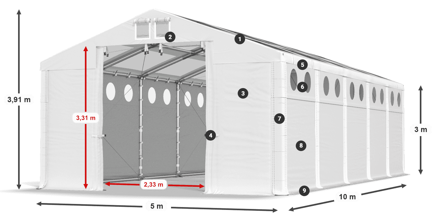 Acoperiș: MS T 580 PVC Pereţi: FR O 620 PVC Legenda 3m