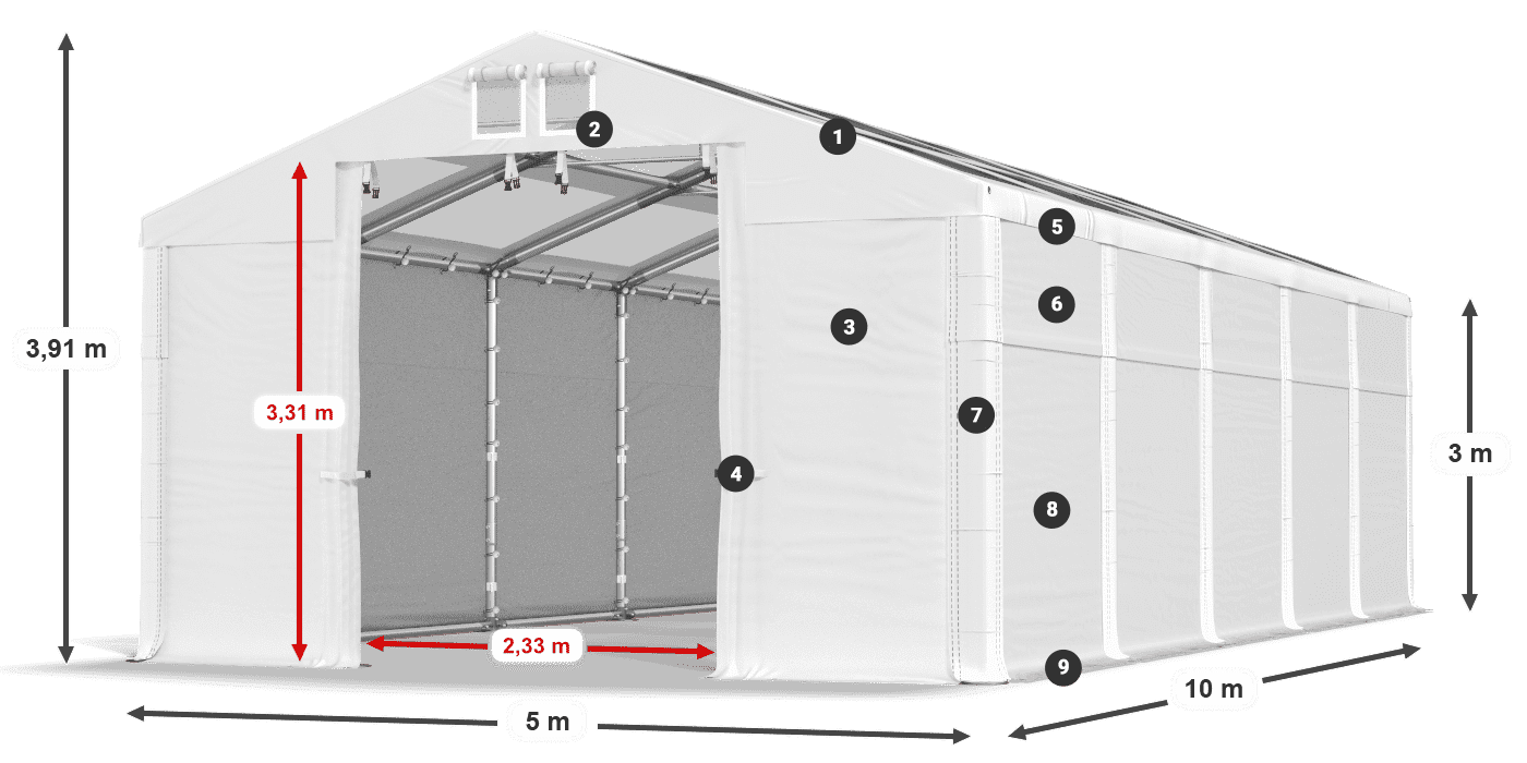 Acoperiș: MS T 580 PVC Pereţi: SD 500 PVC Legenda 3m