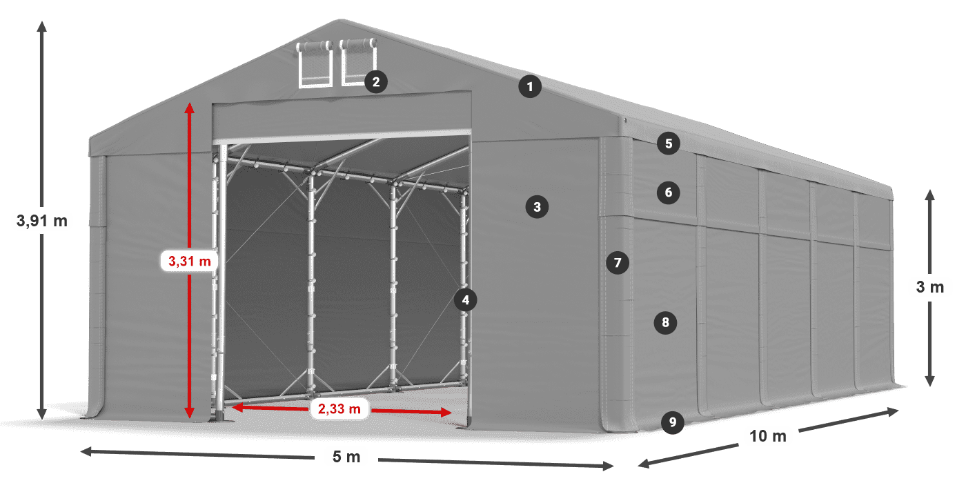 Acoperiș: SD 560 PVC Pereţi: FR 620 PVC legenda 3m