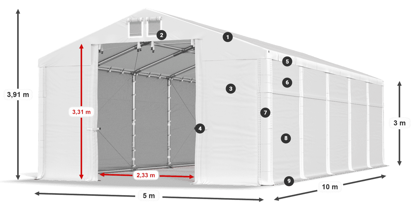 Acoperiș: SD 560 PVC Pereţi: FR 620 PVC legenda 3m