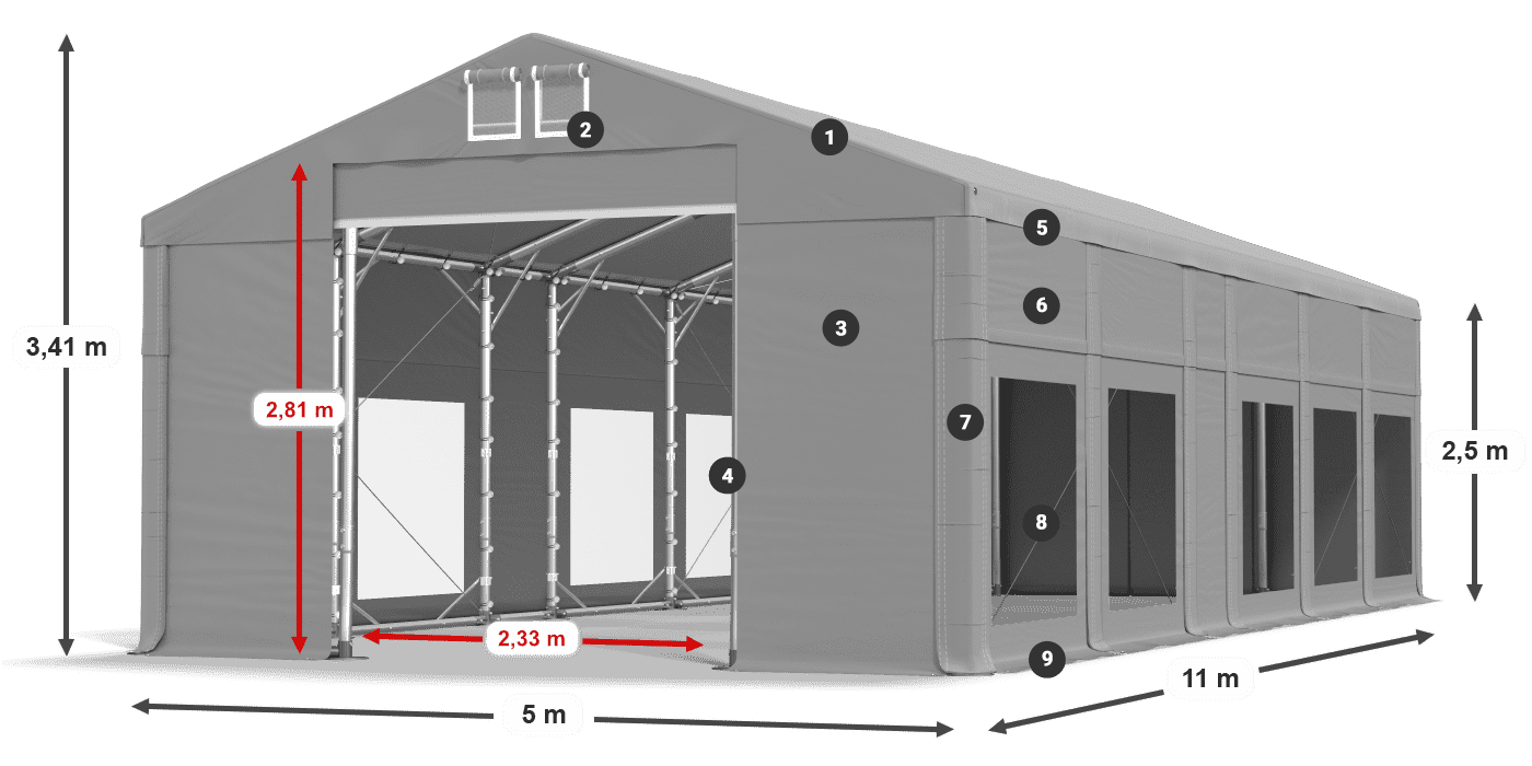 Acoperiș: FR 620 PVC Pereţi: MS 580 PVC legenda 2.5m