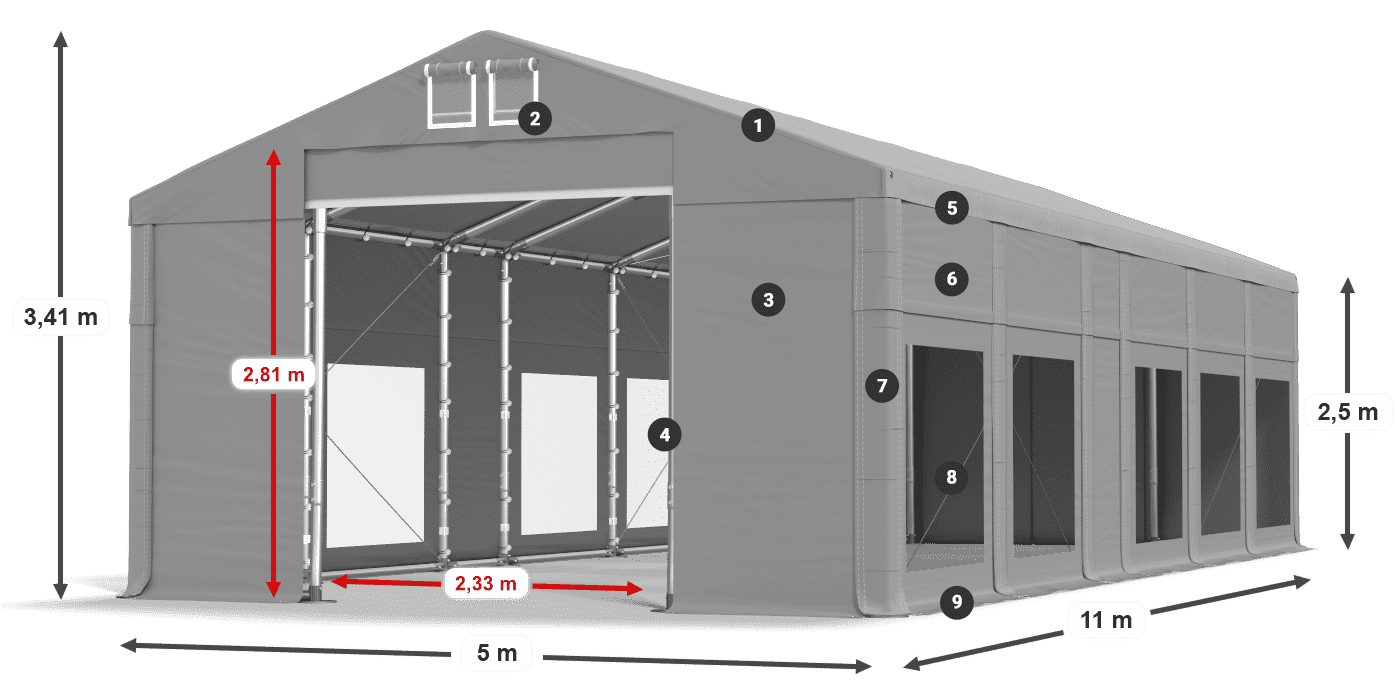 Acoperiș: FR 620 PVC Pereţi: MS 580 PVC legenda 2.5m