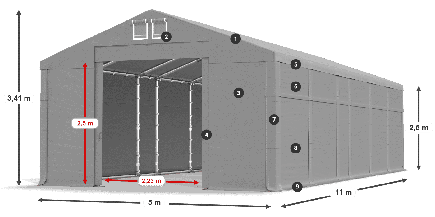 Acoperiș: FR 620 PVC Pereţi: SD 500 PVC legenda 2.5m