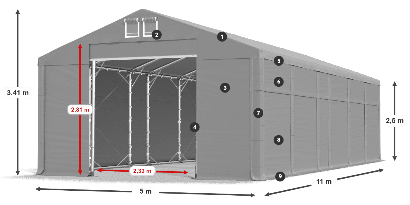 Acoperiș: MS 580 PVC Pereţi: SD 500 PVC legenda 2.5m