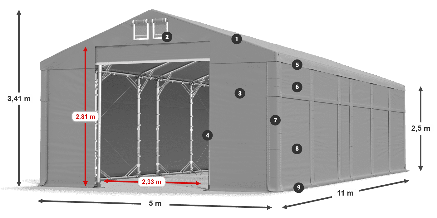 Acoperiș: MS 580 PVC Pereţi: SD 500 PVC legenda 2.5m