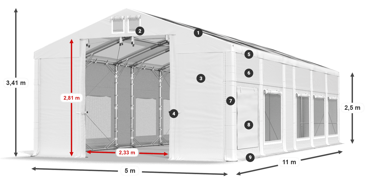Acoperiș: MS T 580 PVC Pereţi: SD M 500 PVC legenda 2.5m
