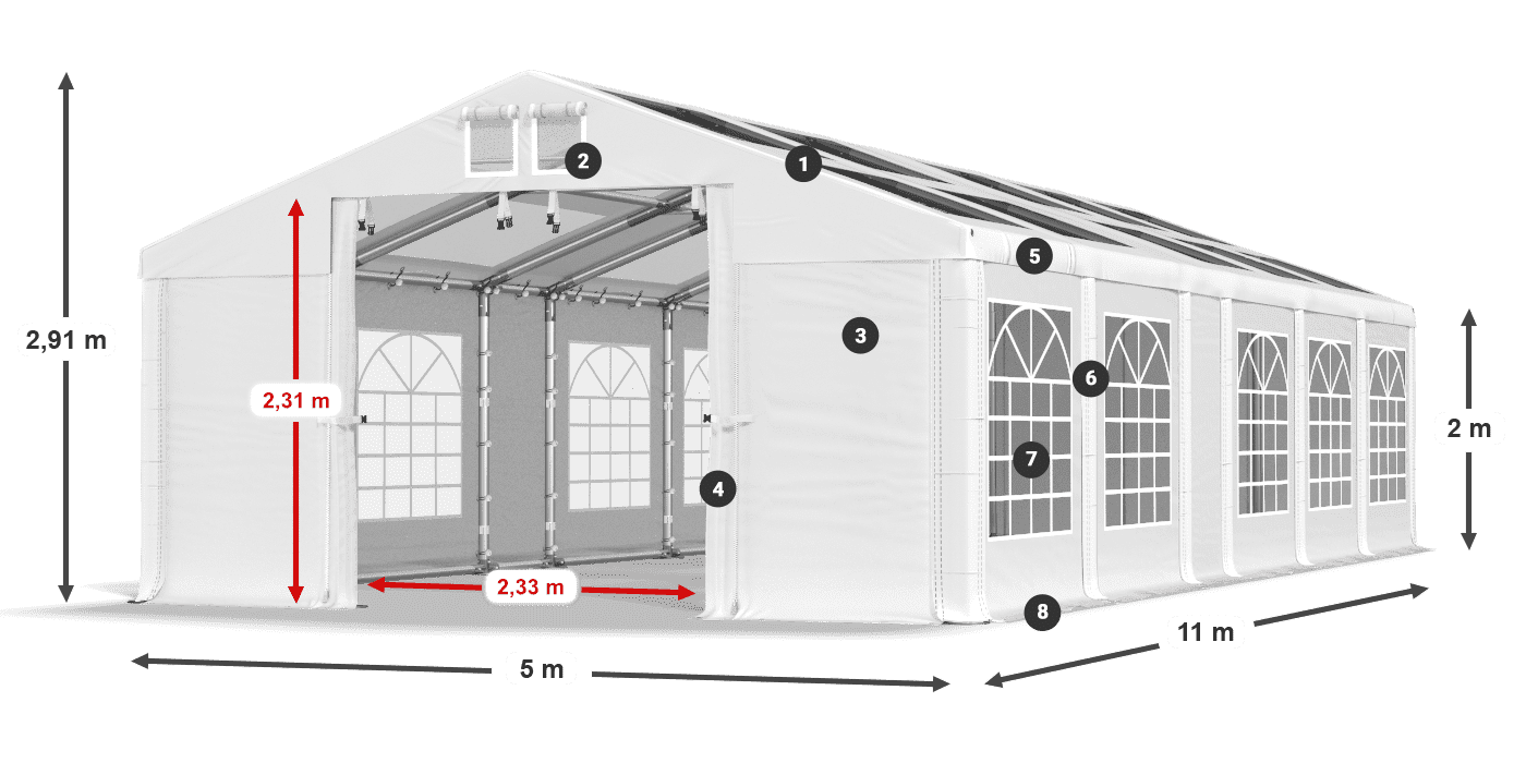 Acoperiș: MS T 580 PVC Pereţi: FR 620 PVC 2m legenda