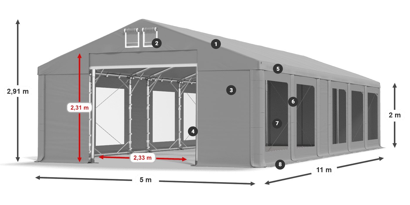 Acoperiș: MS 580 PVC Pereţi: MS 580 PVC 2m legenda