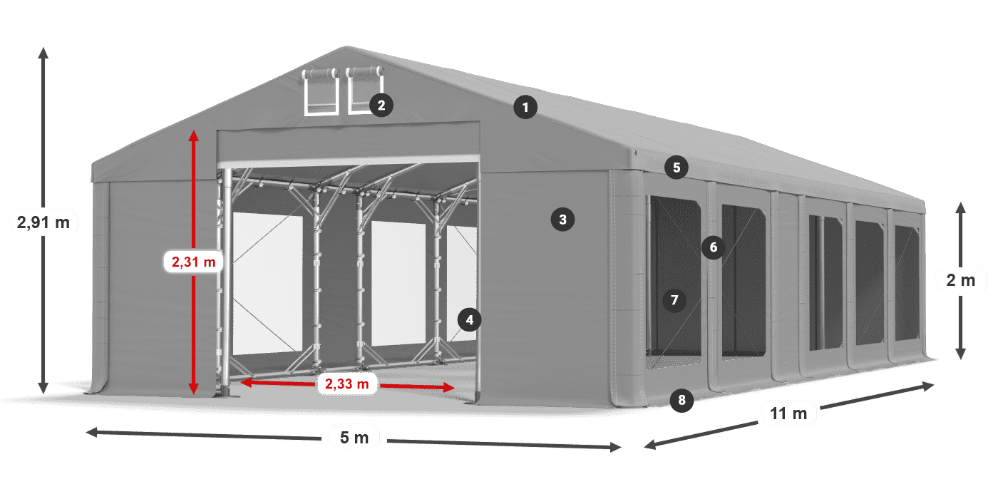 Acoperiș: MS 580 PVC Pereţi: MS 580 PVC 2m legenda