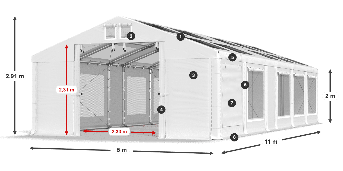 Acoperiș: MS T 580 PVC Pereţi: SDM 500 PVC 2m legenda