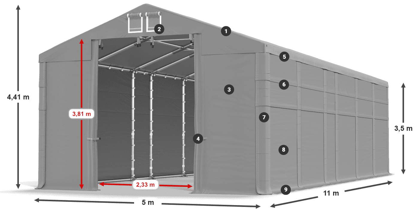 Acoperiș: FR 620 PVC Pereţi: MS 580 PVC 3.5 m legenda