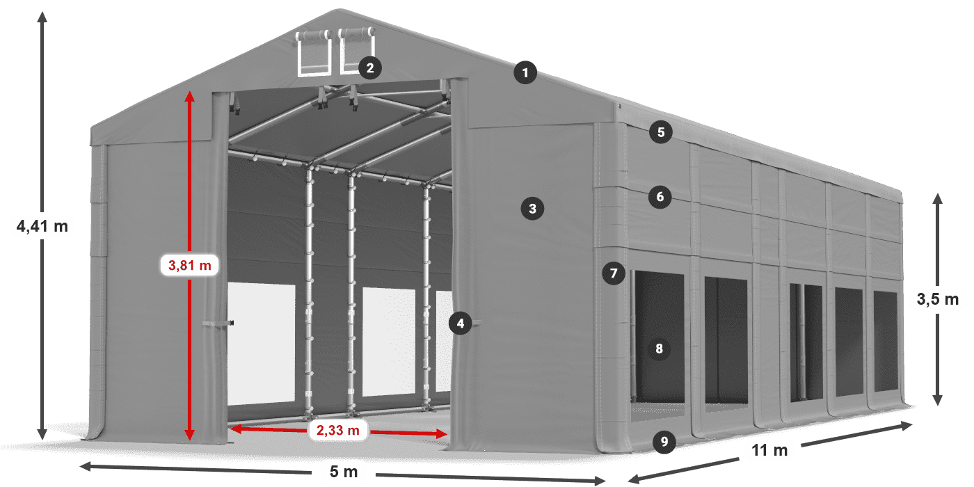 Acoperiș: FR 620 PVC Pereţi: MS 580 PVC 3.5 m legenda