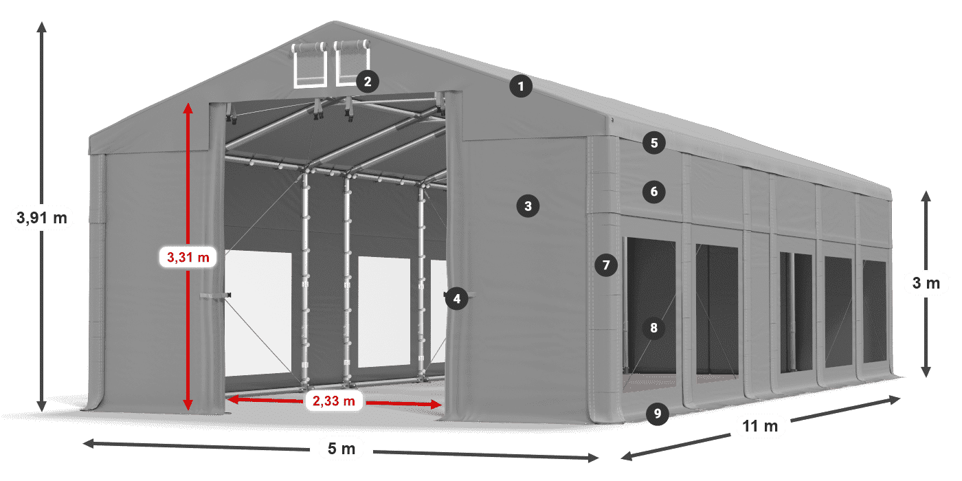 Acoperiș: MS 580 PVC Pereţi: MS 580 PVC Legenda 3m