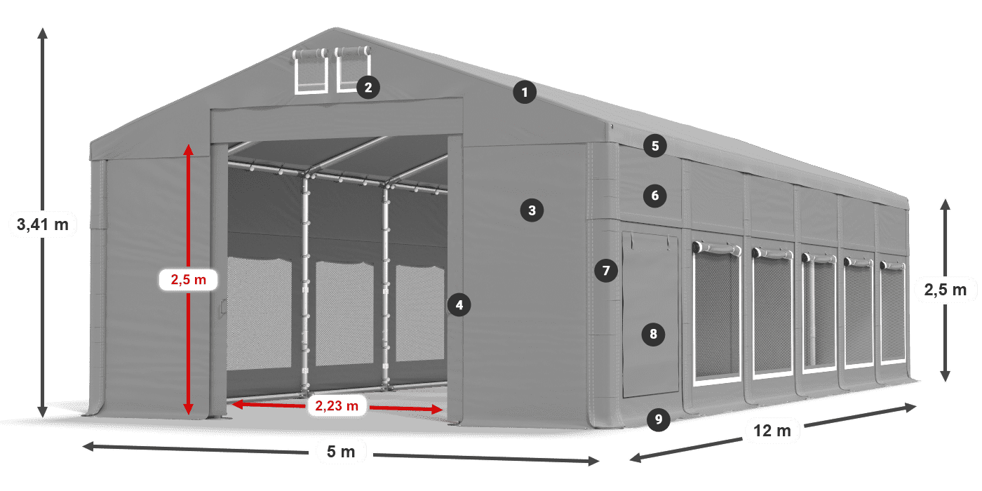 Acoperiș: FR 620 PVC Pereţi: SD 500 PVC legenda 2.5m