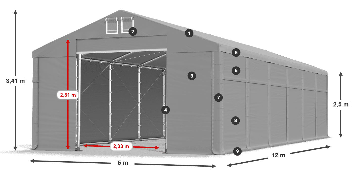 Acoperiș: FR 620 PVC Pereţi: SD 500 PVC legenda 2.5m
