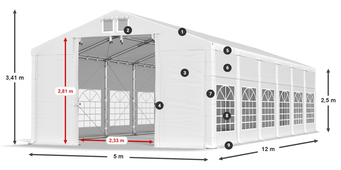 Acoperiș: FR 620 PVC Pereţi: SD 500 PVC legenda 2.5m