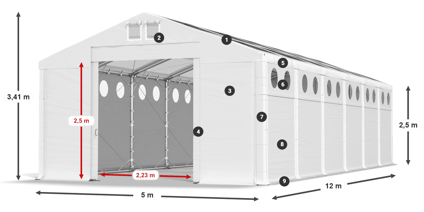 Acoperiș: MS T 580 PVC Pereţi: FR O 620 PVC legenda 2.5m