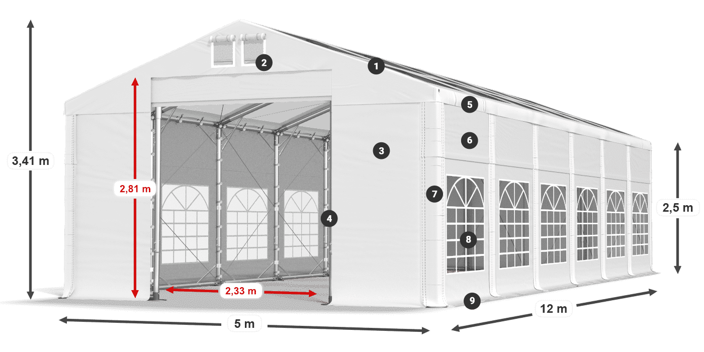 Acoperiș: MS T 580 PVC Pereţi: FR 620 PVC legenda 2.5m