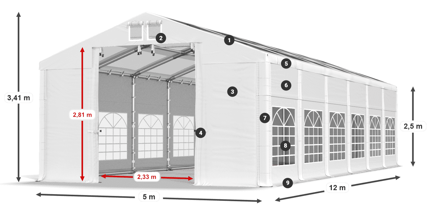 Acoperiș: MS T 580 PVC Pereţi: FR 620 PVC legenda 2.5m