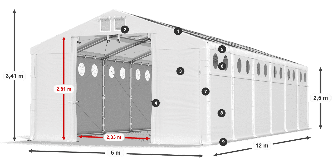 Acoperiș: MS T 580 PVC Pereţi: MS O 580 PVC legenda 2.5m
