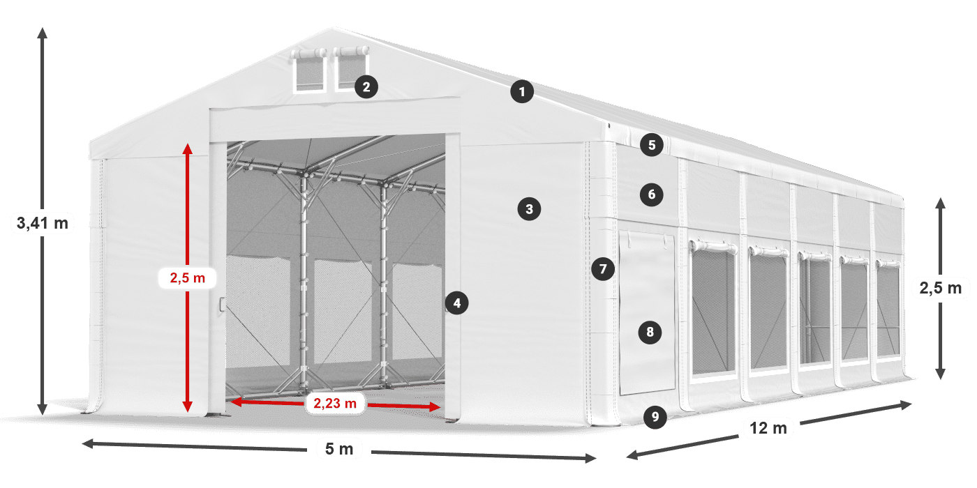 Acoperiș: MS 580 PVC Pereţi: SD M 500 PVC legenda 2.5m