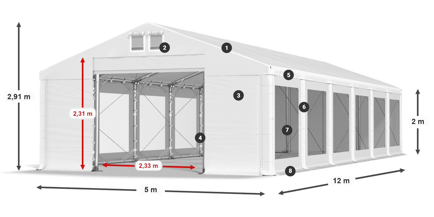 Acoperiș: FR 620 PVC Pereţi: MS 580 PVC 2m legenda
