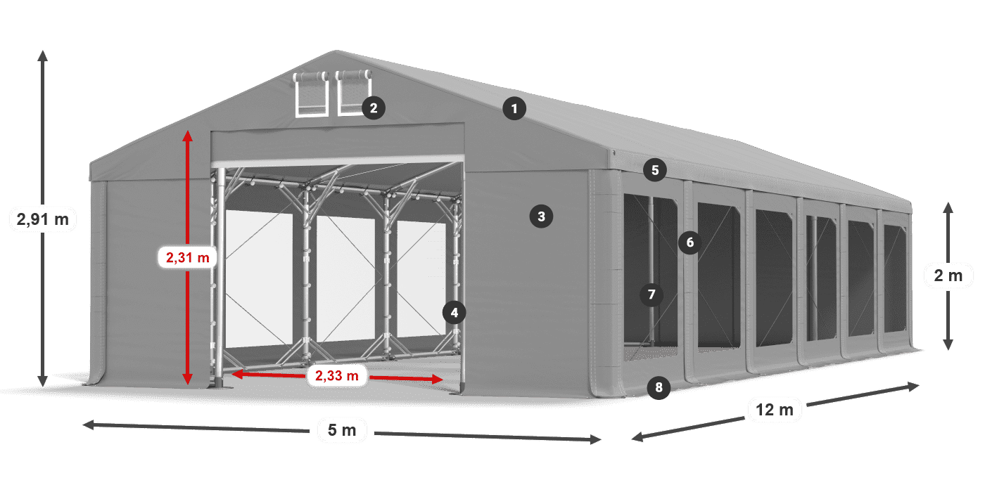 Acoperiș: FR 620 PVC Pereţi: MS 580 PVC 2m legenda