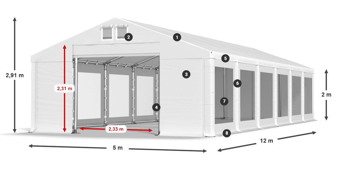 Acoperiș: FR 620 PVC Pereţi: MS 580 PVC 2m legenda