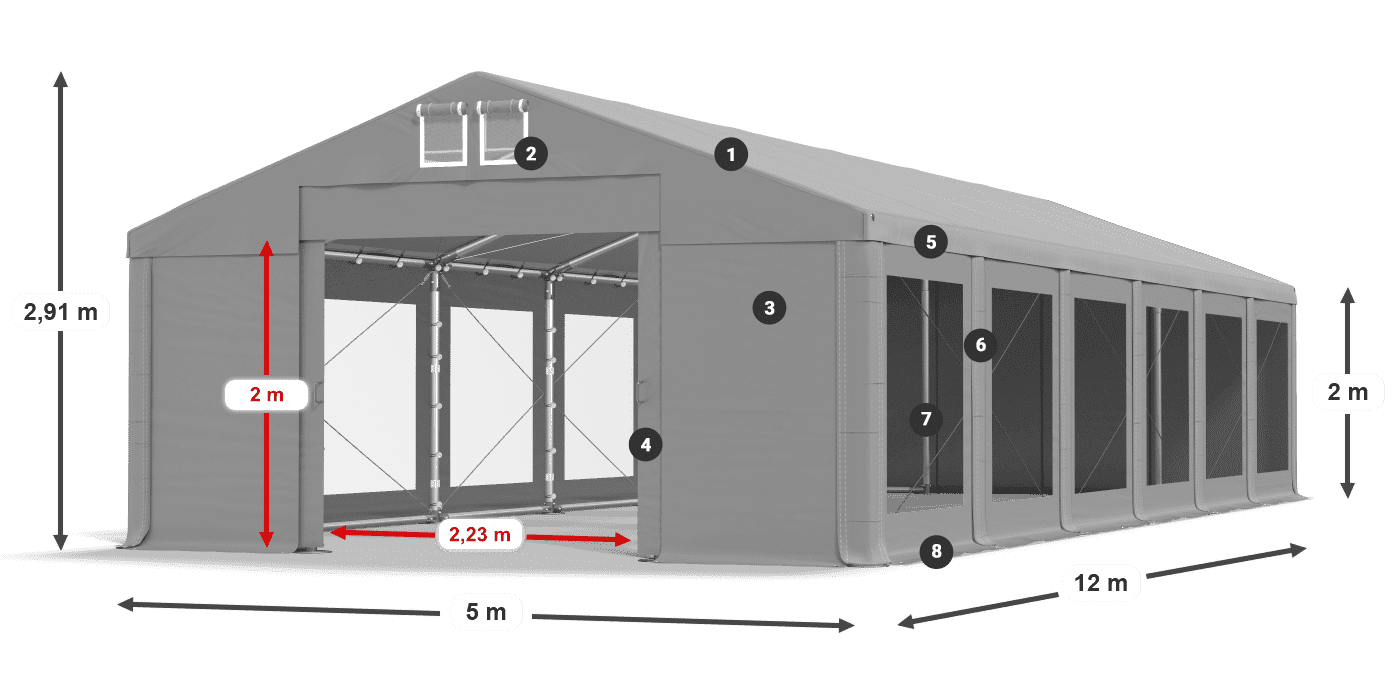 Acoperiș: FR 620 PVC Pereţi: MS 580 PVC 2m legenda