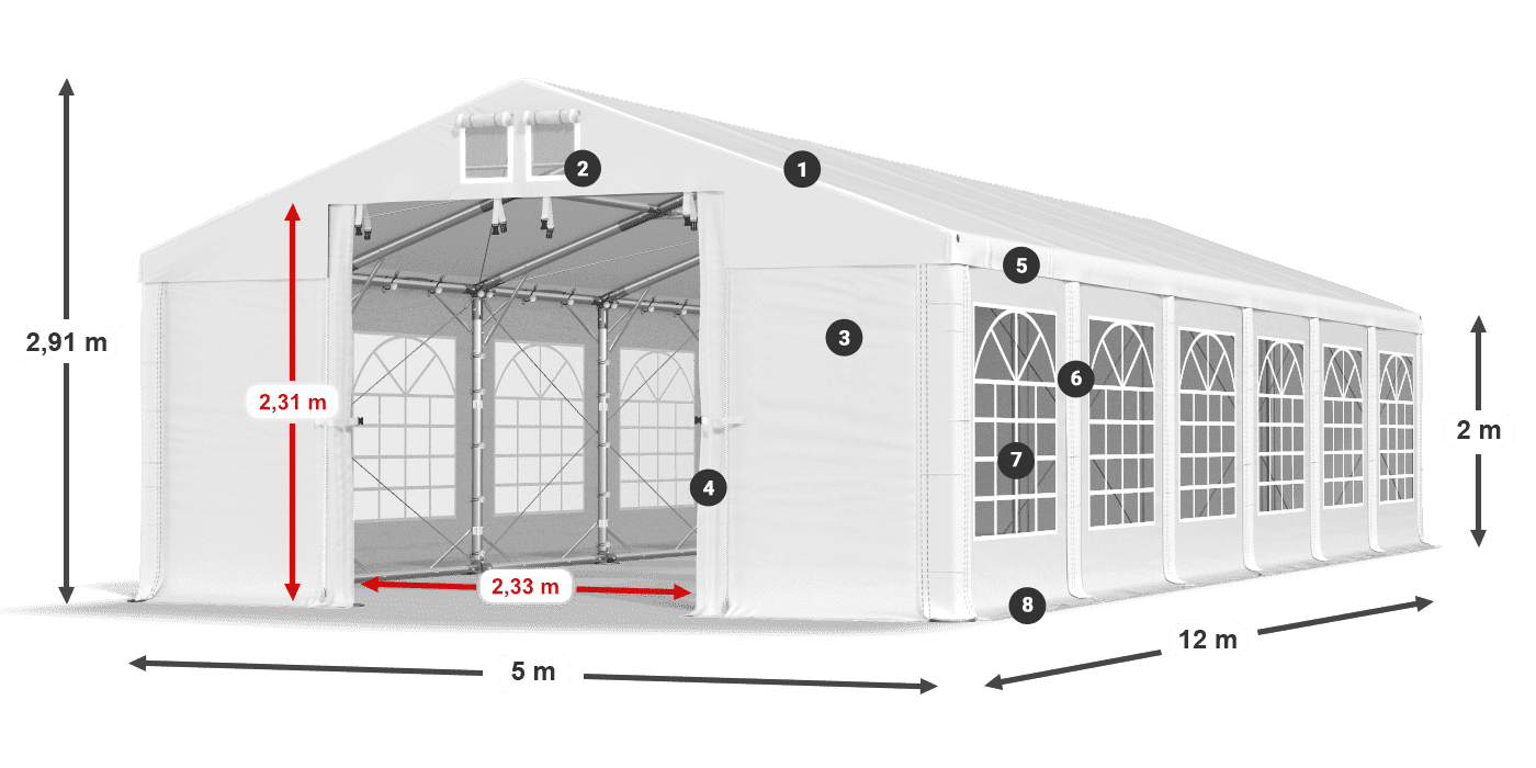 Acoperiș: MS 580 PVC Pereţi: FR 620 PVC 2m legenda