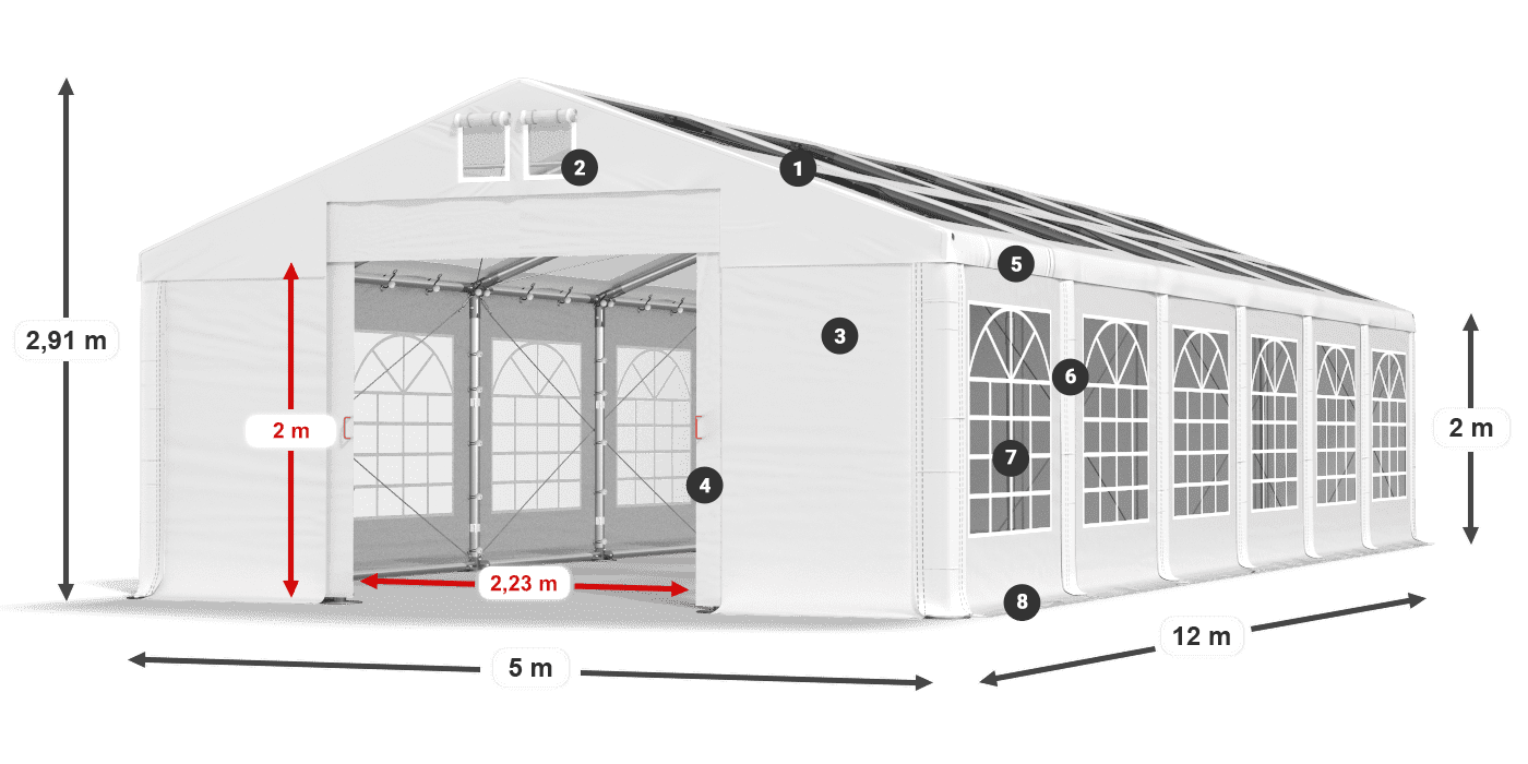 Acoperiș: MS T 580 PVC Pereţi: FR 620 PVC 2m legenda
