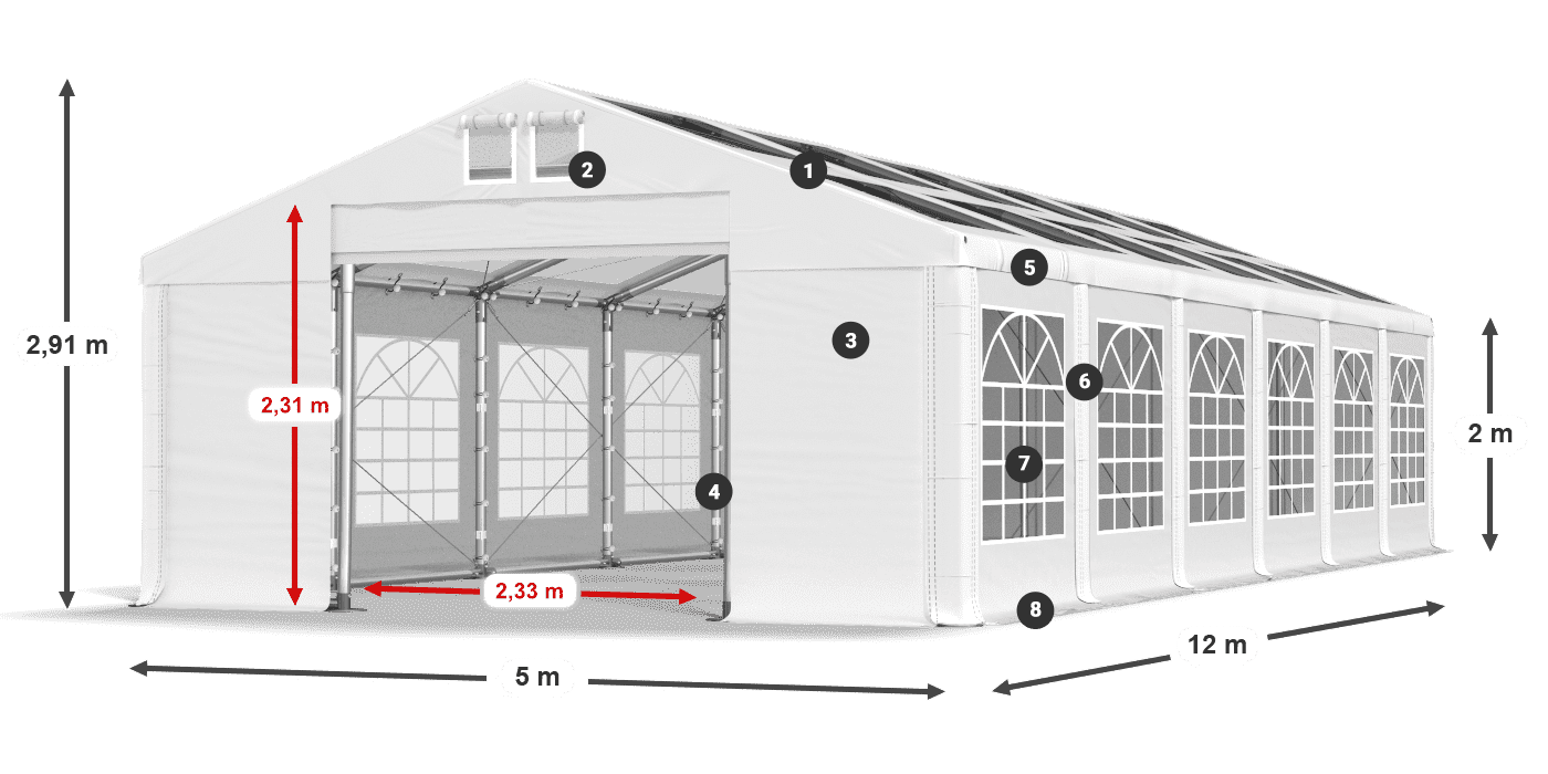 Acoperiș: MS T 580 PVC Pereţi: FR 620 PVC 2m legenda