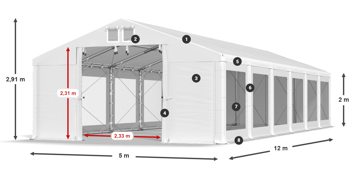 Acoperiș: MS 580 PVC Pereţi: MS 580 PVC 2m legenda