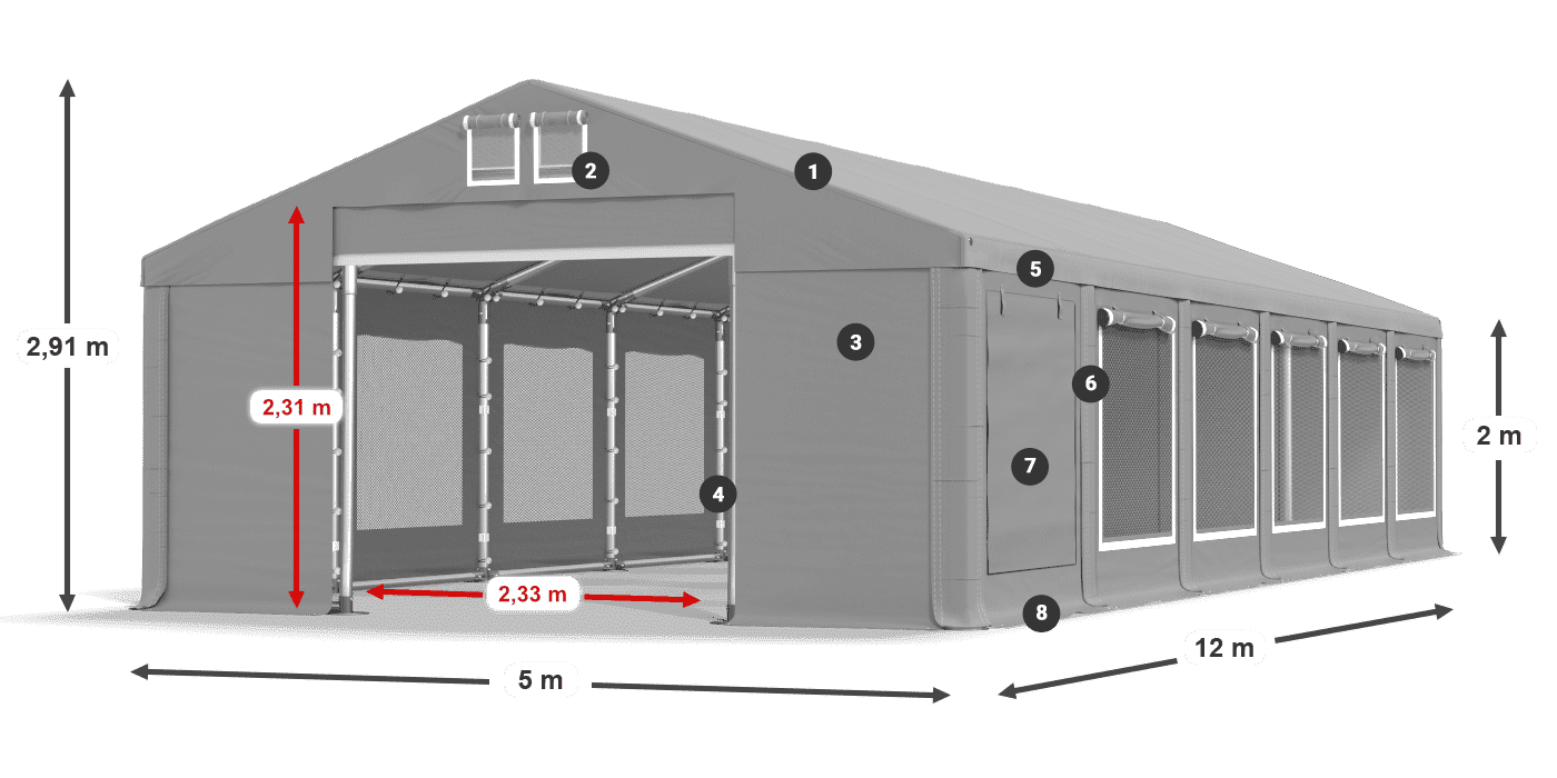 Acoperiș: MS 580 PVC Pereţi: SD M 500 PVC 2m legenda