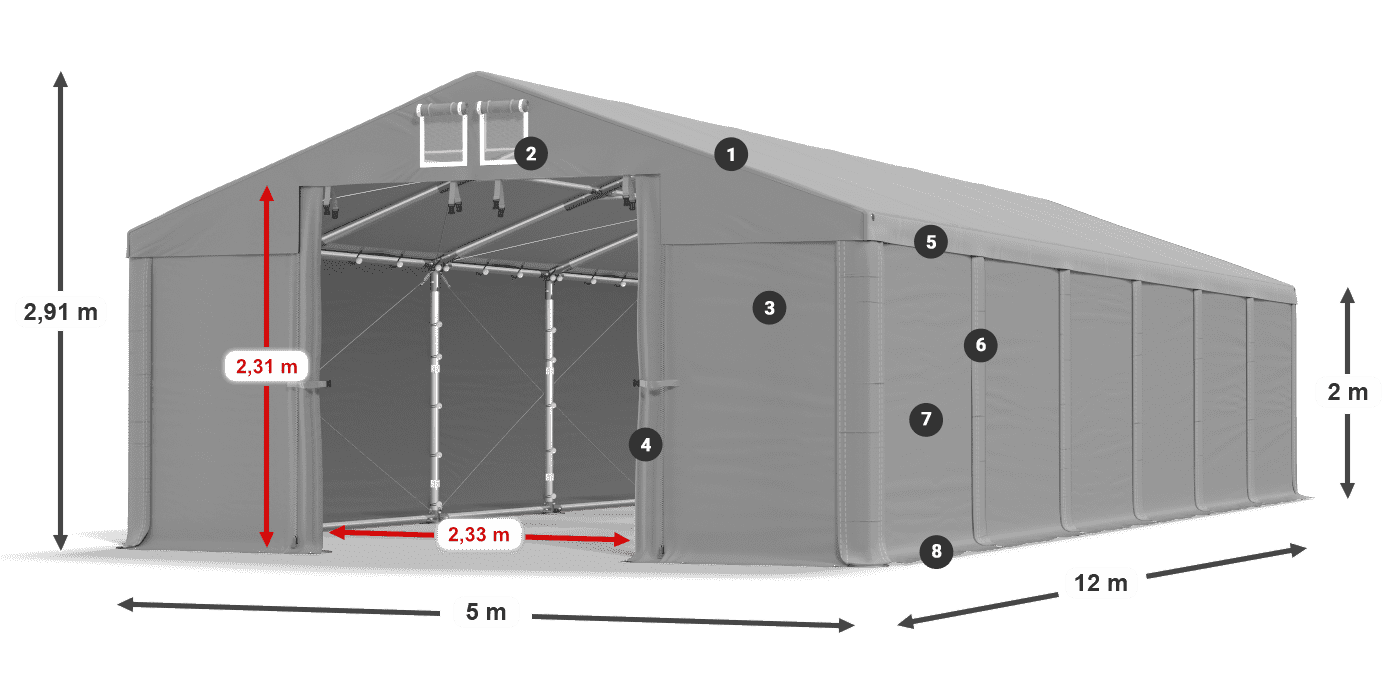 Acoperiș: MS 580 PVC Pereţi: SD 500 PVC 2m legenda
