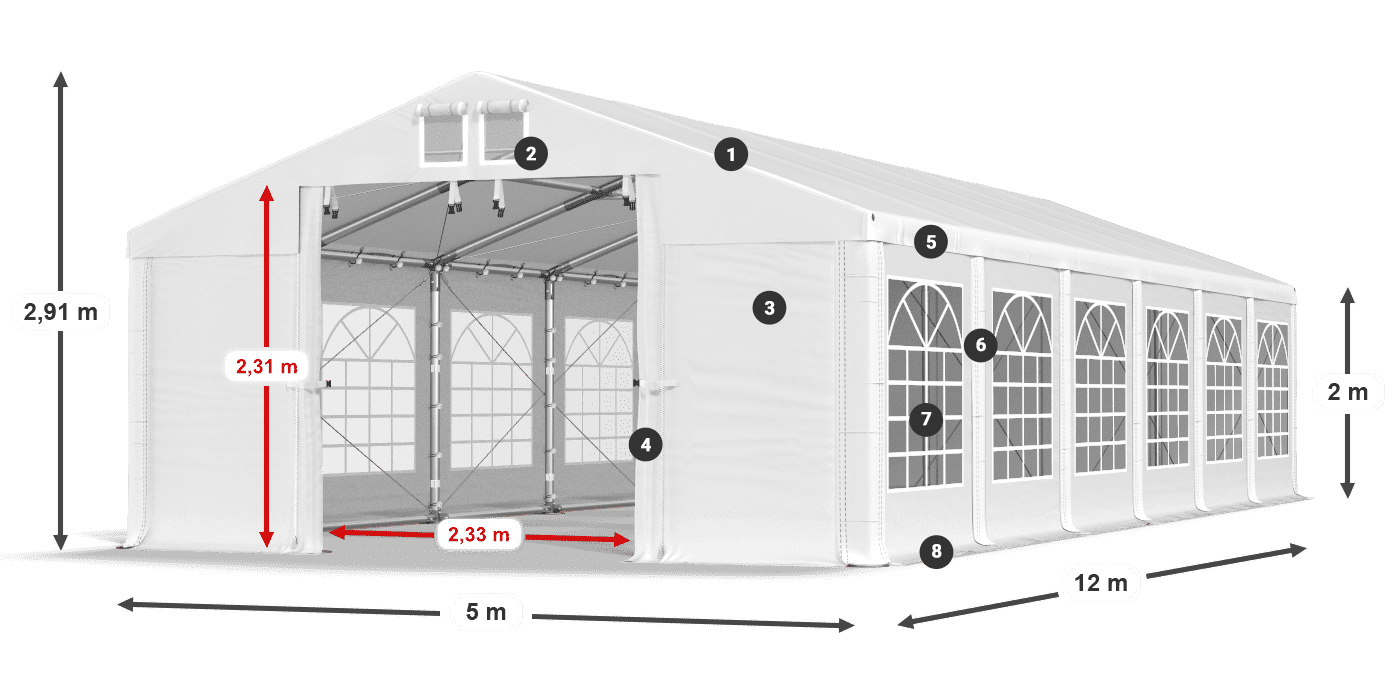 Acoperiș: SD 560 PVC Pereţi: FR 620 PVC legenda 2m