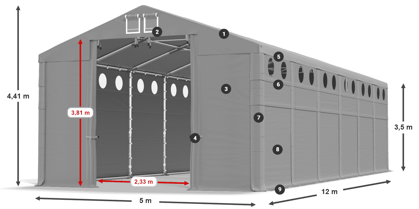 Acoperiș: FR 620 PVC Pereţi: MS O 580 PVC 3.5 m legenda