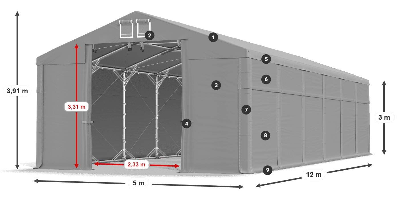 Acoperiș: FR 620 PVC Pereţi: MS 580 PVC Legenda 3m