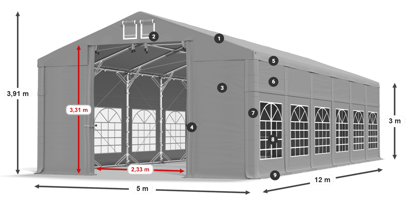 Acoperiș: FR 620 PVC Pereţi: SD 500 PVC Legenda 3m