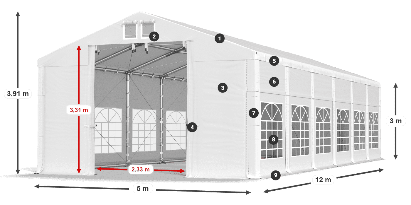 Acoperiș: FR 620 PVC Pereţi: SD 500 PVC Legenda 3m