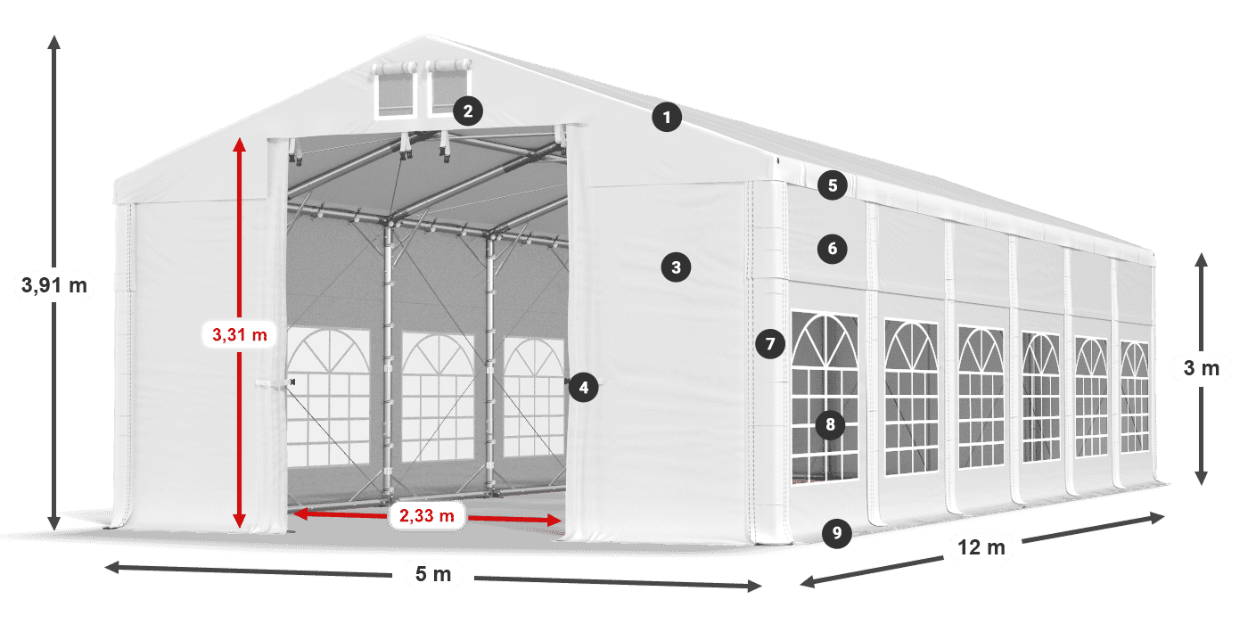 Acoperiș: SD 560 PVC Pereţi: FR 620 PVC legenda 3m