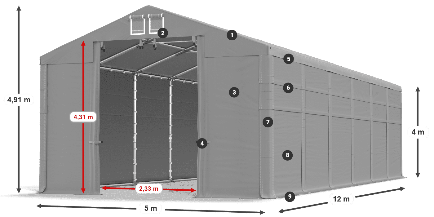 Acoperiș: MS 580 PVC Pereţi: SD 500 PVC Legenda 4m