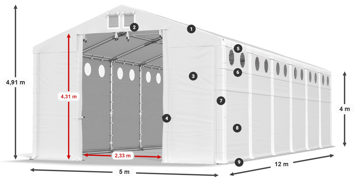 Acoperiș: MS 580 PVC Pereţi: SD O 500 PVC Legenda 4m