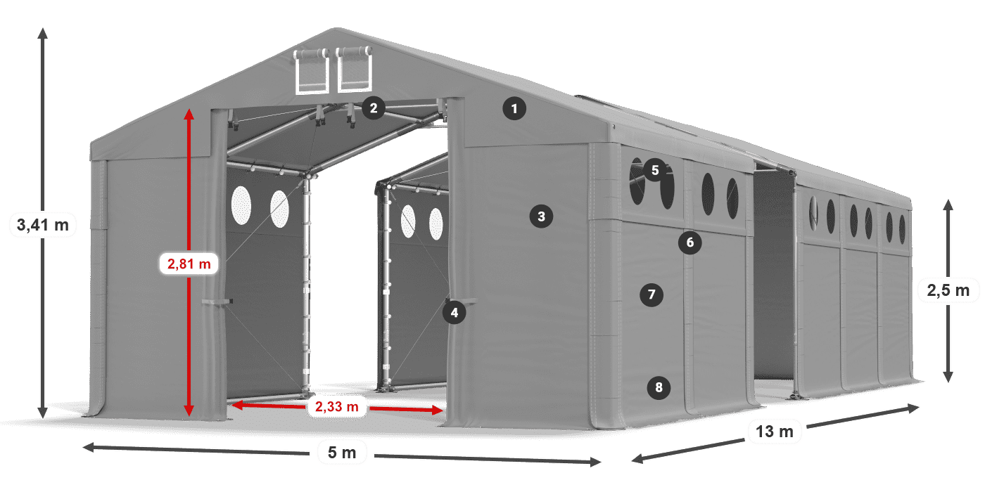 Acoperiș: MS 580 PVC Pereţi: FR O 620 PVC legenda 2.5m