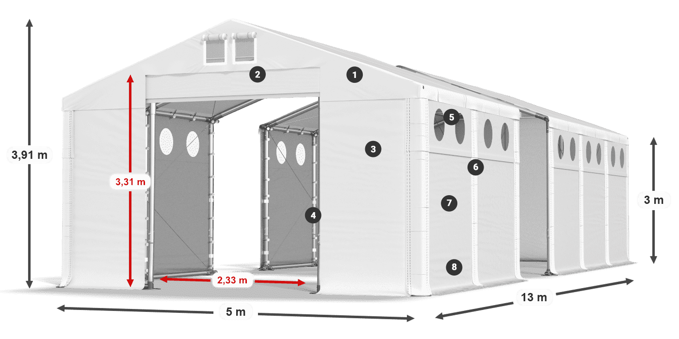Acoperiș: MS 580 PVC Pereţi: FR O 620 PVC Legenda 3m