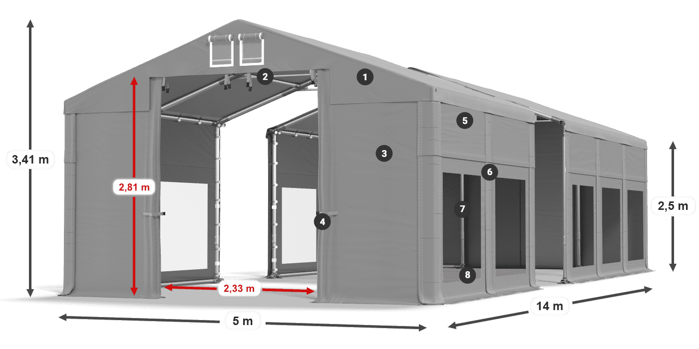 Acoperiș: MS 580 PVC Pereţi: MS 580 PVC legenda 2.5m